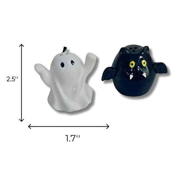 Vintage Halloween Bat & Ghost Salt and Pepper Shakers – Ceramic Kitchen Décor - Picture 7 of 7